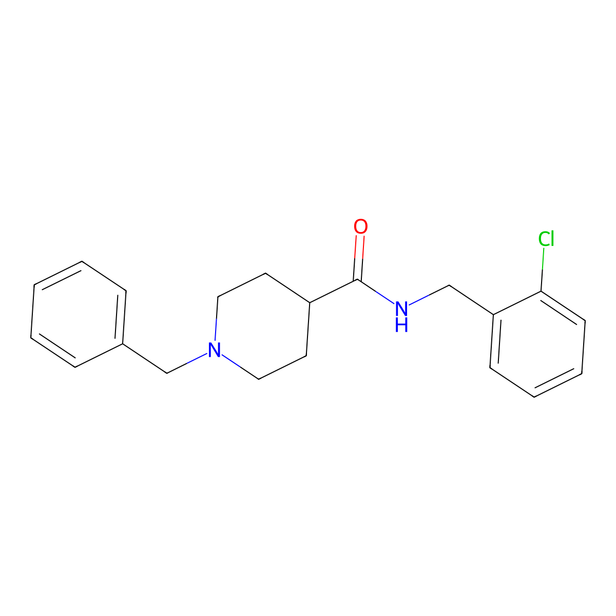 1-benzyl-N-(2-chlorobenzyl)piperidine-4-carboxamide molecular structure, CAS 1043689-06-0