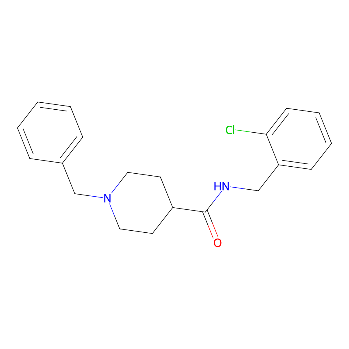 1-benzyl-N-(2-chlorobenzyl)piperidine-4-carboxamide molecular structure, CAS 1043689-06-0
