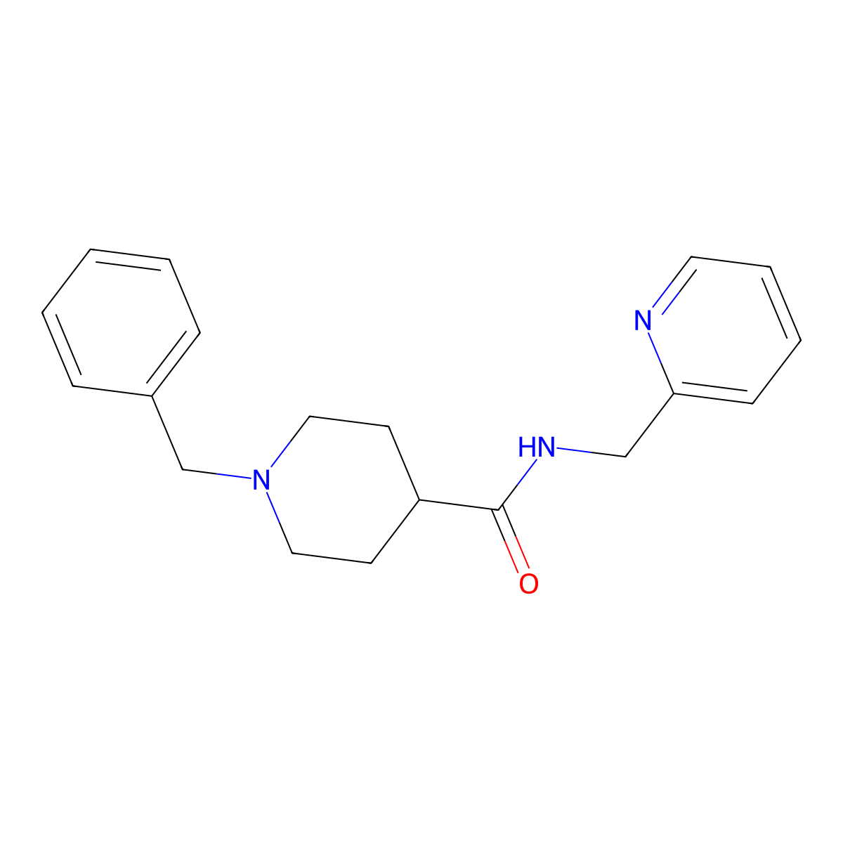 1-benzyl-N-(pyridin-2-ylmethyl)piperidine-4-carboxamide molecular structure, CAS 1043689-22-0