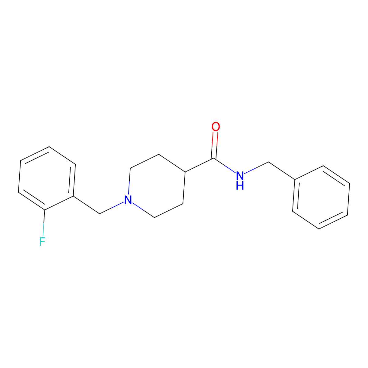 N-benzyl-1-(2-fluorobenzyl)piperidine-4-carboxamide molecular structure, CAS 1043689-33-3