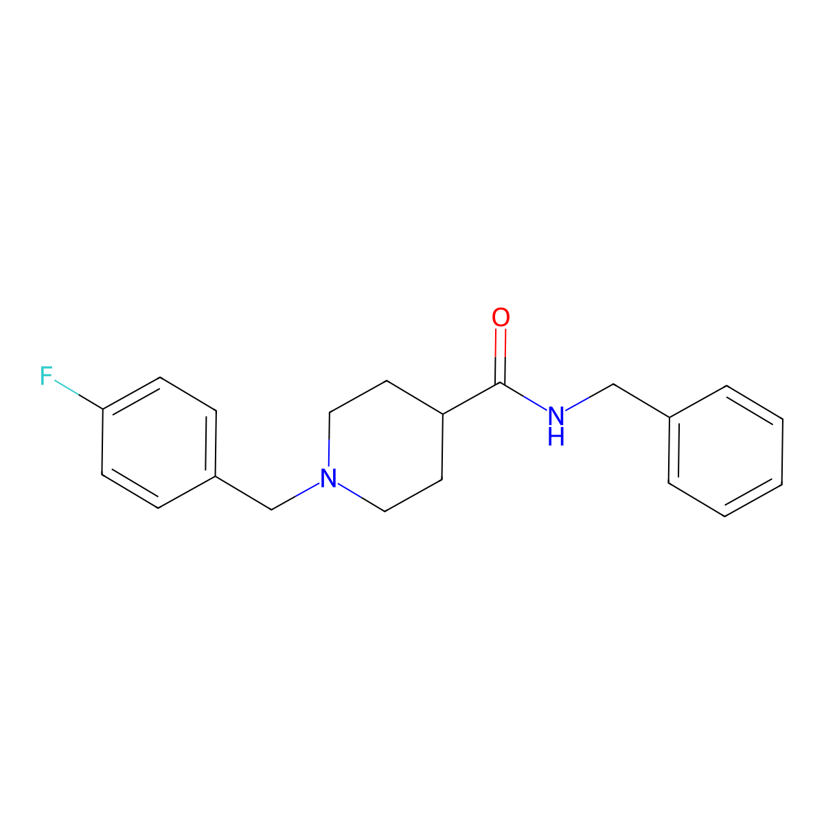 N-benzyl-1-(4-fluorobenzyl)piperidine-4-carboxamide molecular structure, CAS 1043689-36-6