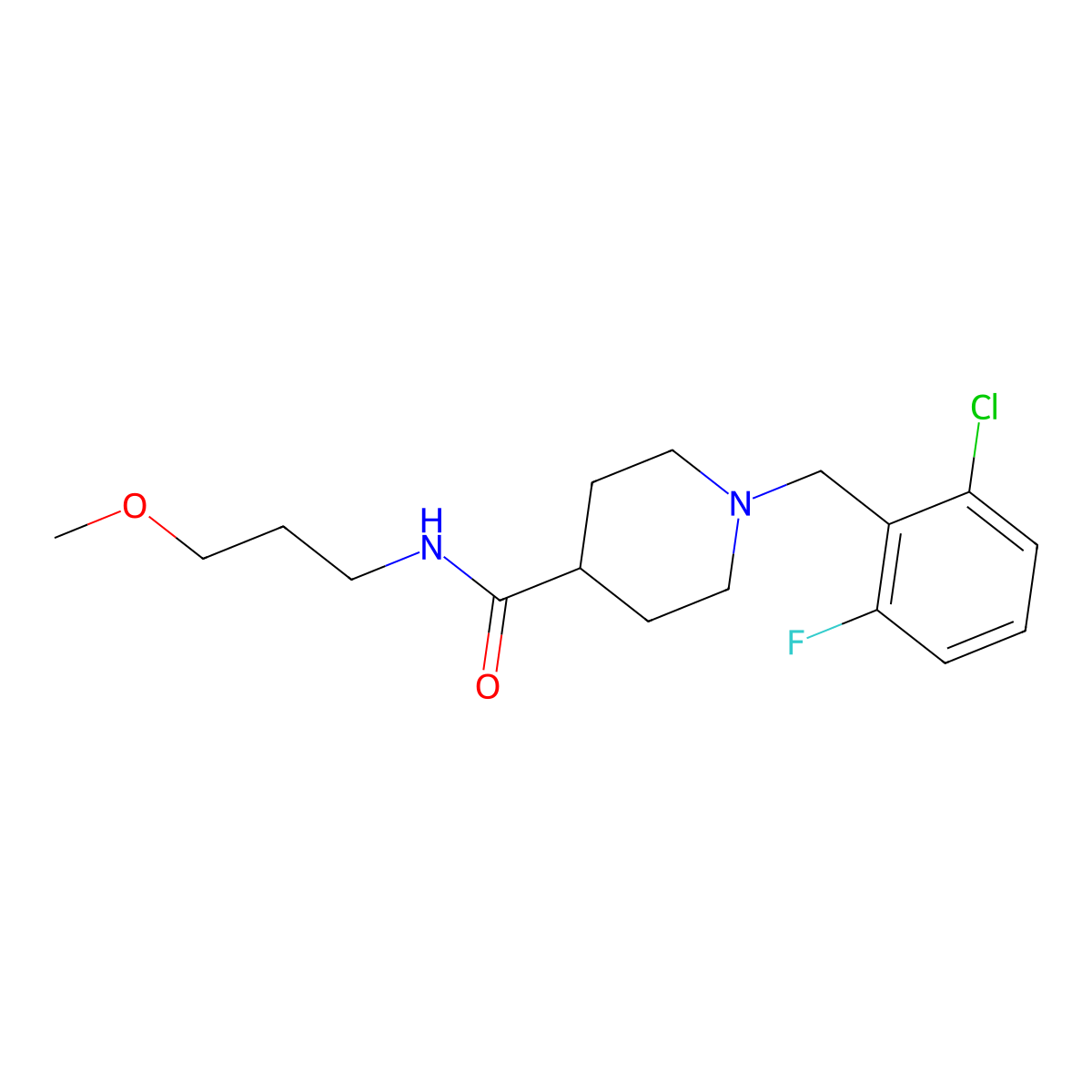 1-(2-chloro-6-fluorobenzyl)-N-(3-methoxypropyl)piperidine-4-carboxamide molecular structure, CAS 1043689-56-0