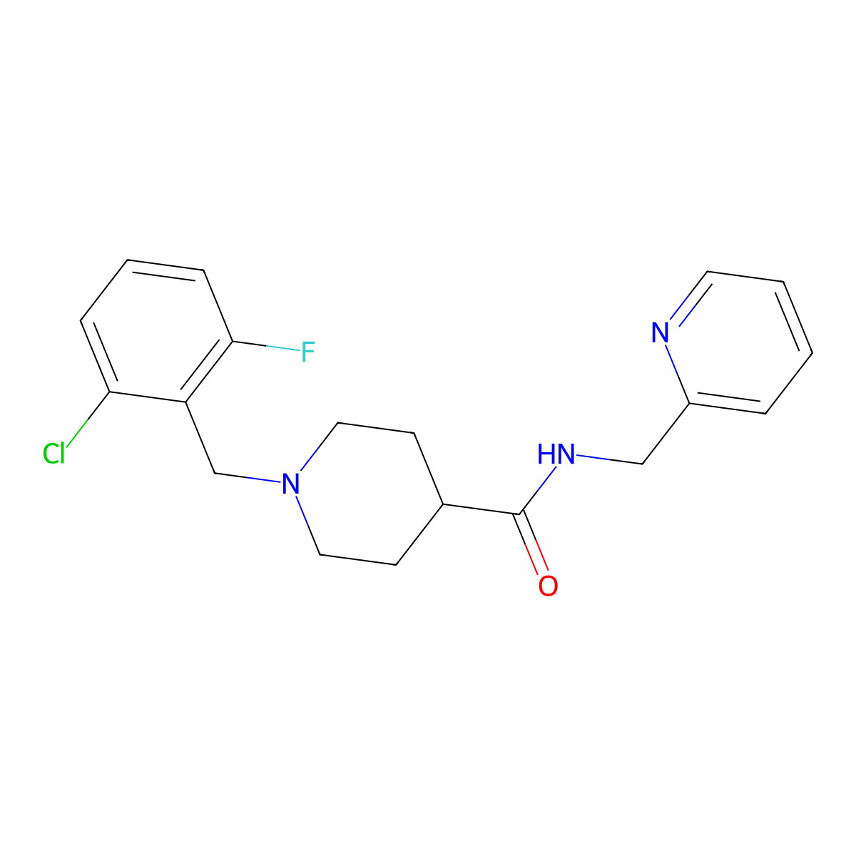 1-(2-chloro-6-fluorobenzyl)-N-(pyridin-2-ylmethyl)piperidine-4-carboxamide molecular structure, CAS 1043689-59-3