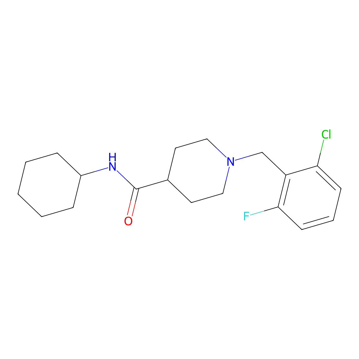 1-(2-chloro-6-fluorobenzyl)-N-cyclohexylpiperidine-4-carboxamide molecular structure, CAS 1043689-62-8