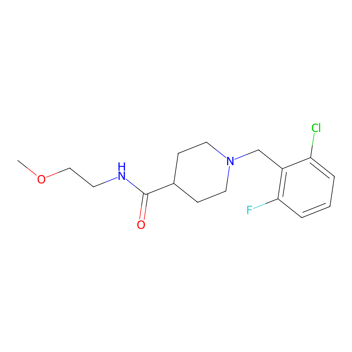 1-(2-chloro-6-fluorobenzyl)-N-(2-methoxyethyl)piperidine-4-carboxamide molecular structure, CAS 1043689-71-9