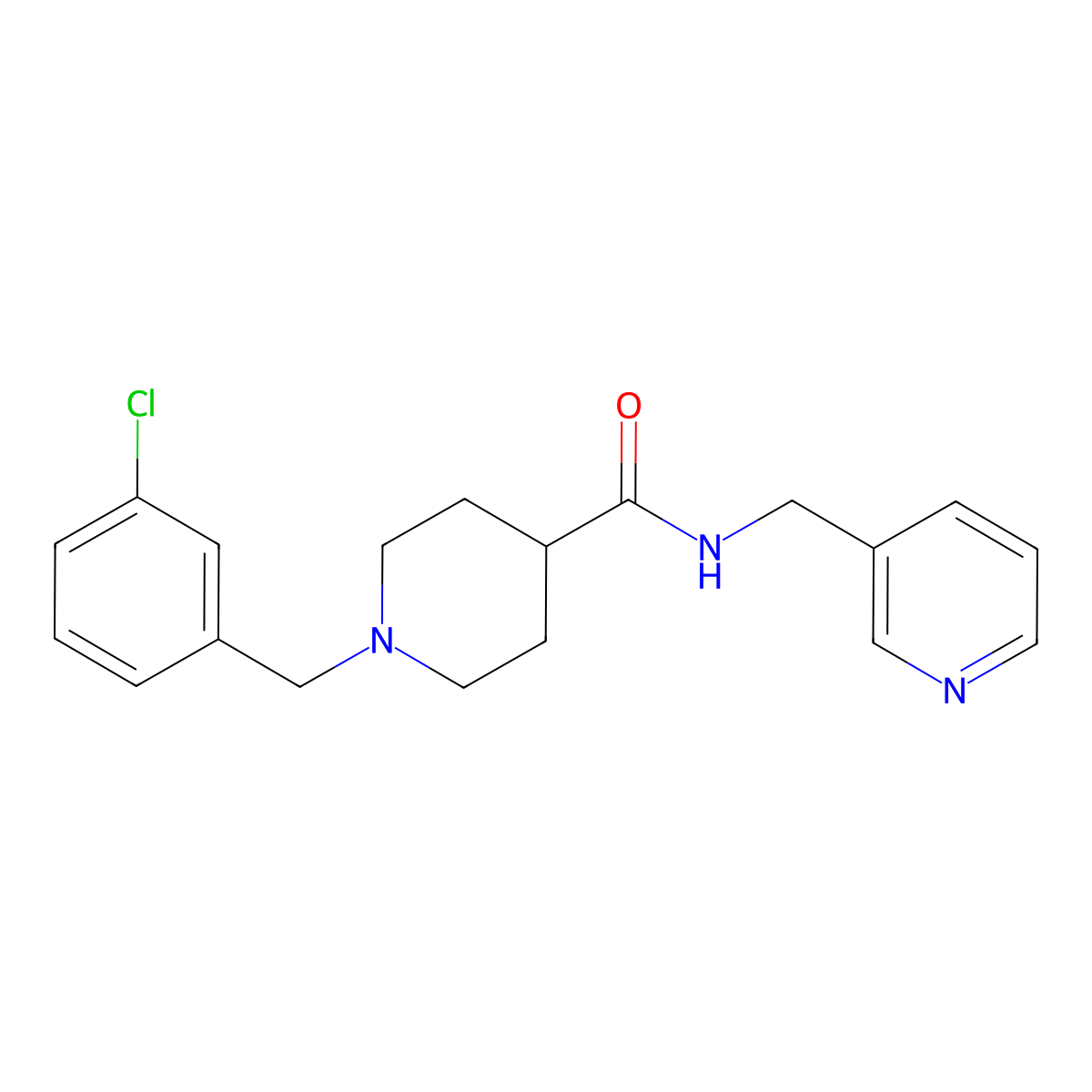 1-(3-chlorobenzyl)-N-(pyridin-3-ylmethyl)piperidine-4-carboxamide molecular structure, CAS 1043689-73-1