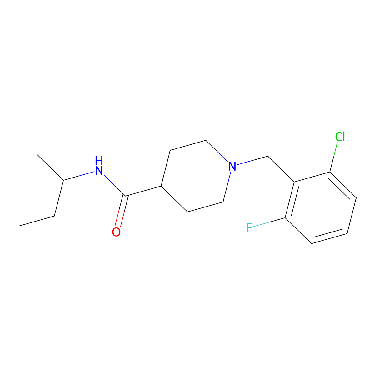 N-(butan-2-yl)-1-(2-chloro-6-fluorobenzyl)piperidine-4-carboxamide molecular structure, CAS 1043689-97-9