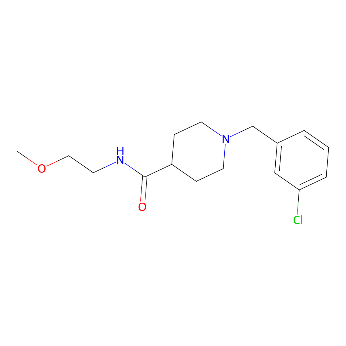 1-(3-chlorobenzyl)-N-(2-methoxyethyl)piperidine-4-carboxamide molecular structure, CAS 1043690-00-1