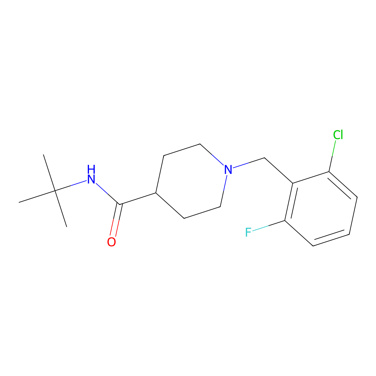 N-tert-butyl-1-(2-chloro-6-fluorobenzyl)piperidine-4-carboxamide molecular structure, CAS 1043690-05-6