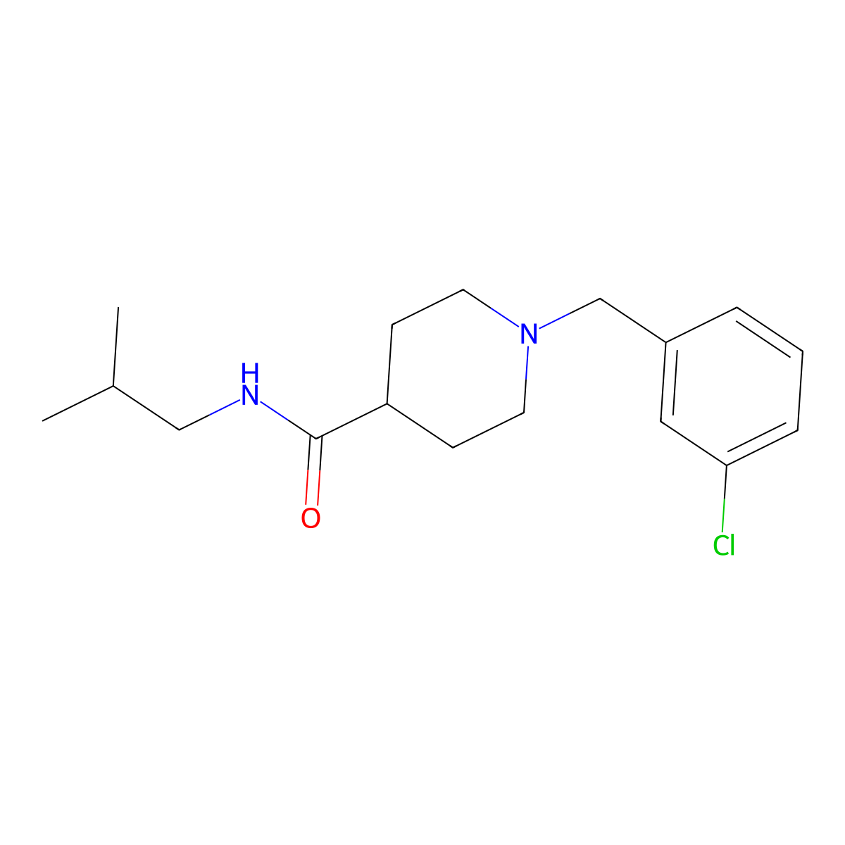 1-(3-chlorobenzyl)-N-(2-methylpropyl)piperidine-4-carboxamide molecular structure, CAS 1043690-08-9