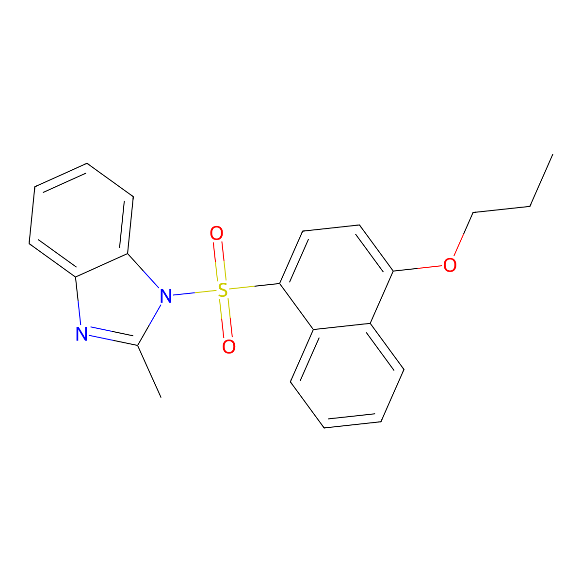2-methyl-1-[(4-propoxynaphthalen-1-yl)sulfonyl]-1H-1,3-benzodiazole molecular structure, CAS 1043690-10-3