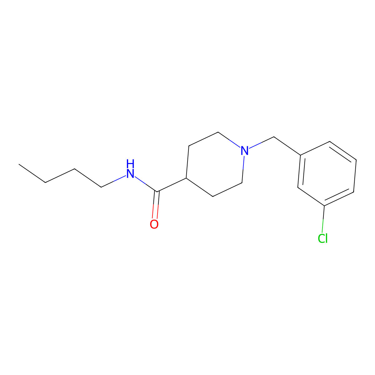N-butyl-1-(3-chlorobenzyl)piperidine-4-carboxamide molecular structure, CAS 1043690-12-5