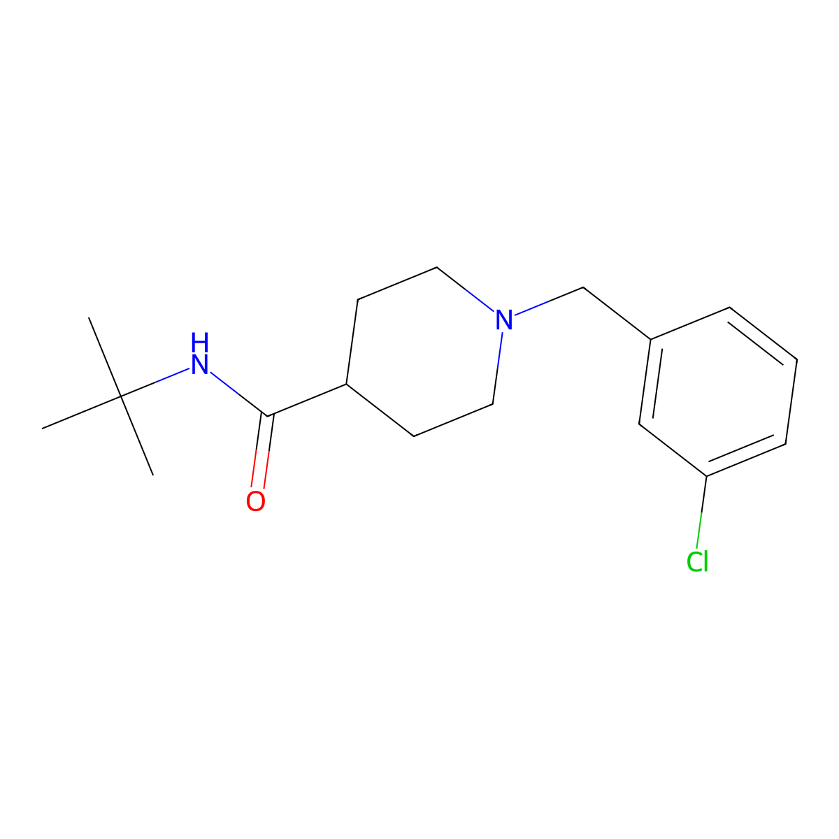 N-tert-butyl-1-(3-chlorobenzyl)piperidine-4-carboxamide molecular structure, CAS 1043690-40-9