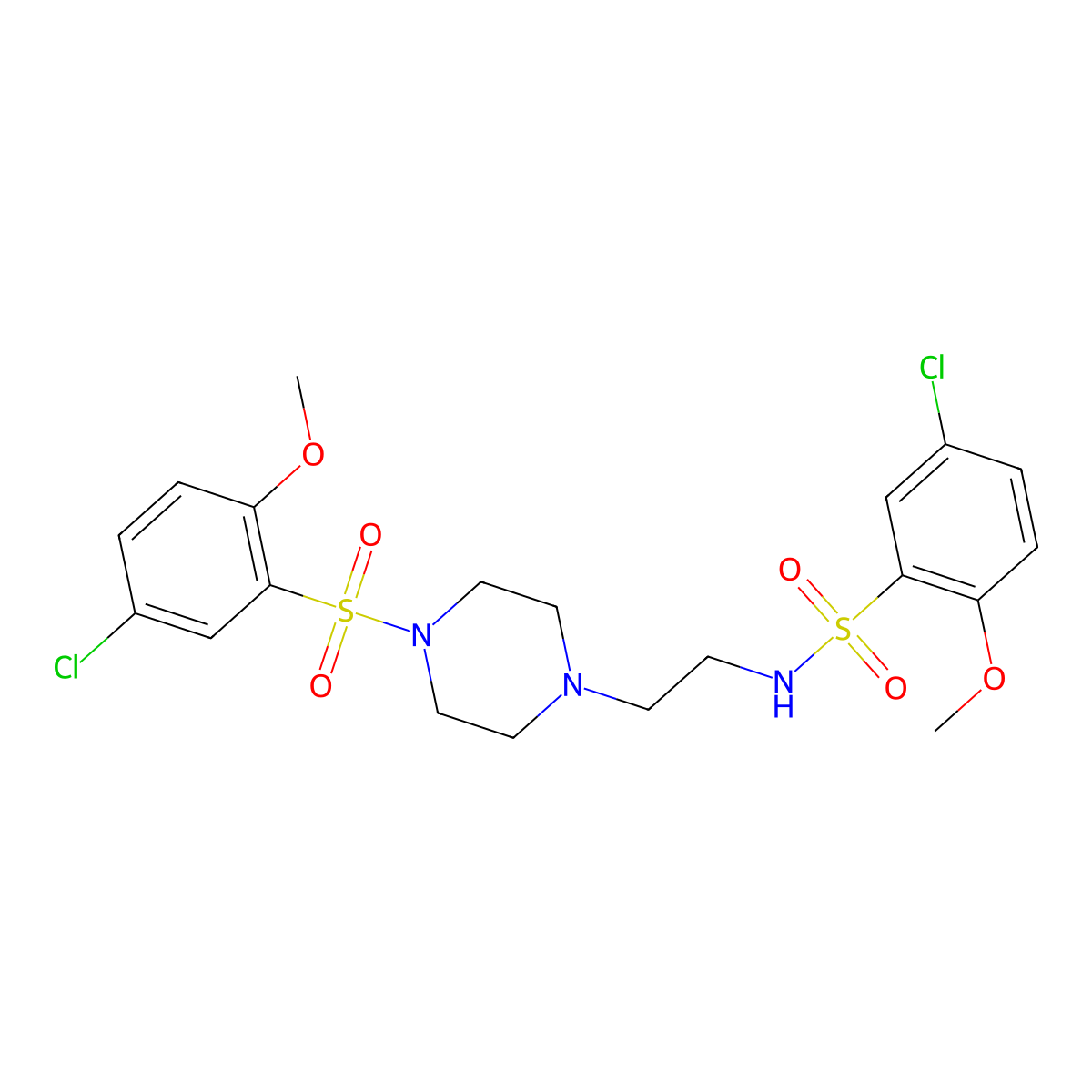 5-chloro-N-{2-[4-(5-chloro-2-methoxybenzenesulfonyl)piperazin-1-yl]ethyl}-2-methoxybenzene-1-sulfonamide molecular structure, CAS 1043690-69-2