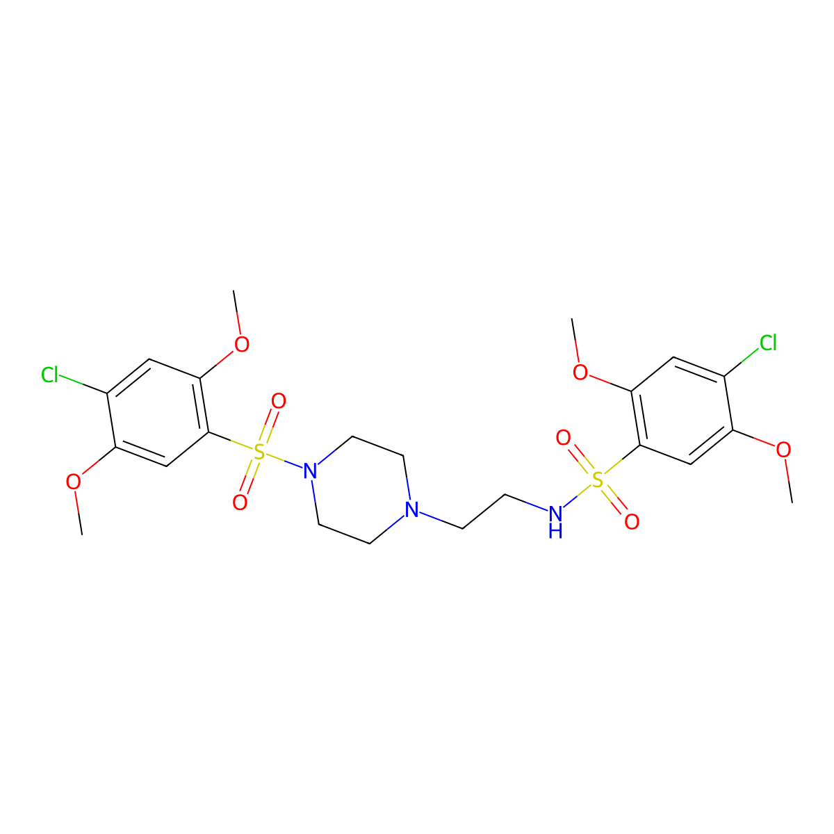 4-chloro-N-{2-[4-(4-chloro-2,5-dimethoxybenzenesulfonyl)piperazin-1-yl]ethyl}-2,5-dimethoxybenzene-1-sulfonamide molecular structure, CAS 1043690-74-9