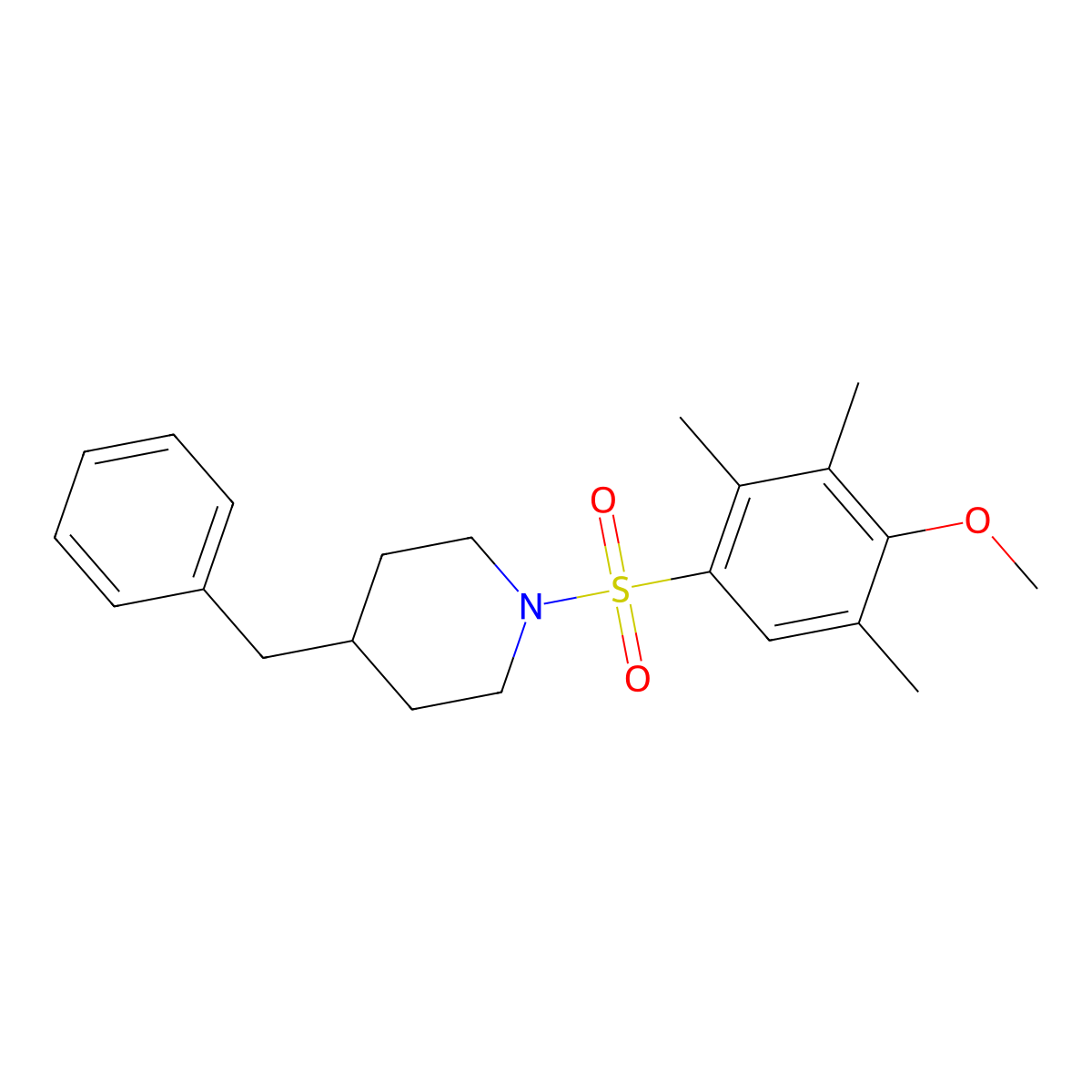 4-Benzyl-1-(4-methoxy-2,3,5-trimethylbenzenesulfonyl)piperidine molecular structure, CAS 1043690-79-4