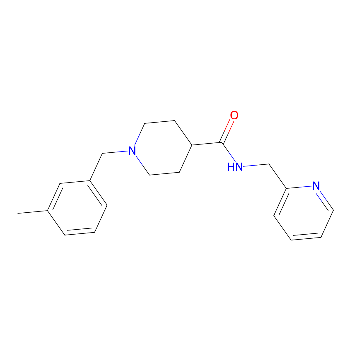 1-(3-methylbenzyl)-N-(pyridin-2-ylmethyl)piperidine-4-carboxamide molecular structure, CAS 1043690-81-8