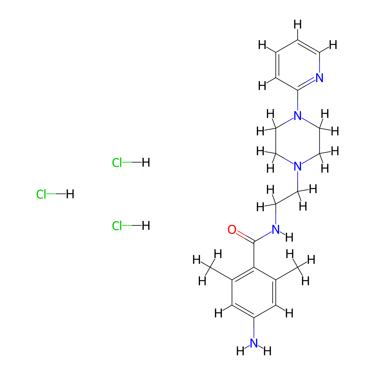 Benzamide, 4-amino-2,6-dimethyl-N-(2-(4-(2-pyridinyl)-1-piperazinyl)ethyl)-, trihydrochloride, monohydrate molecular structure, CAS 104373-49-1