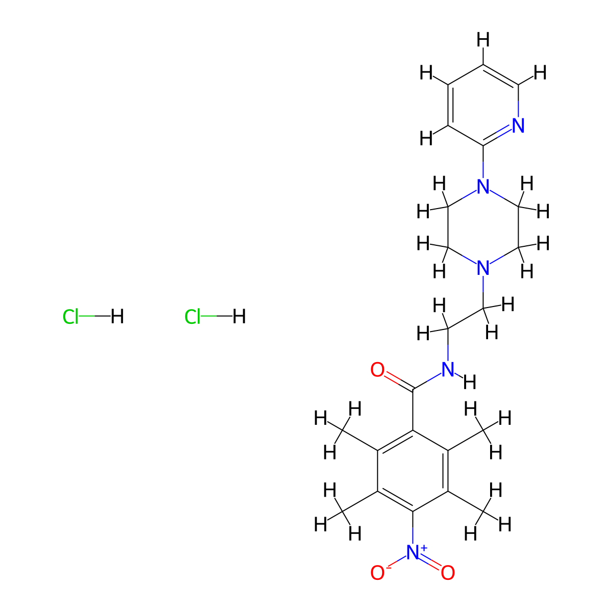 Benzamide, 4-nitro-N-(2-(4-(2-pyridinyl)-1-piperazinyl)ethyl)-2,3,5,6-tetramethyl-, dihydrochloride molecular structure, CAS 104373-53-7