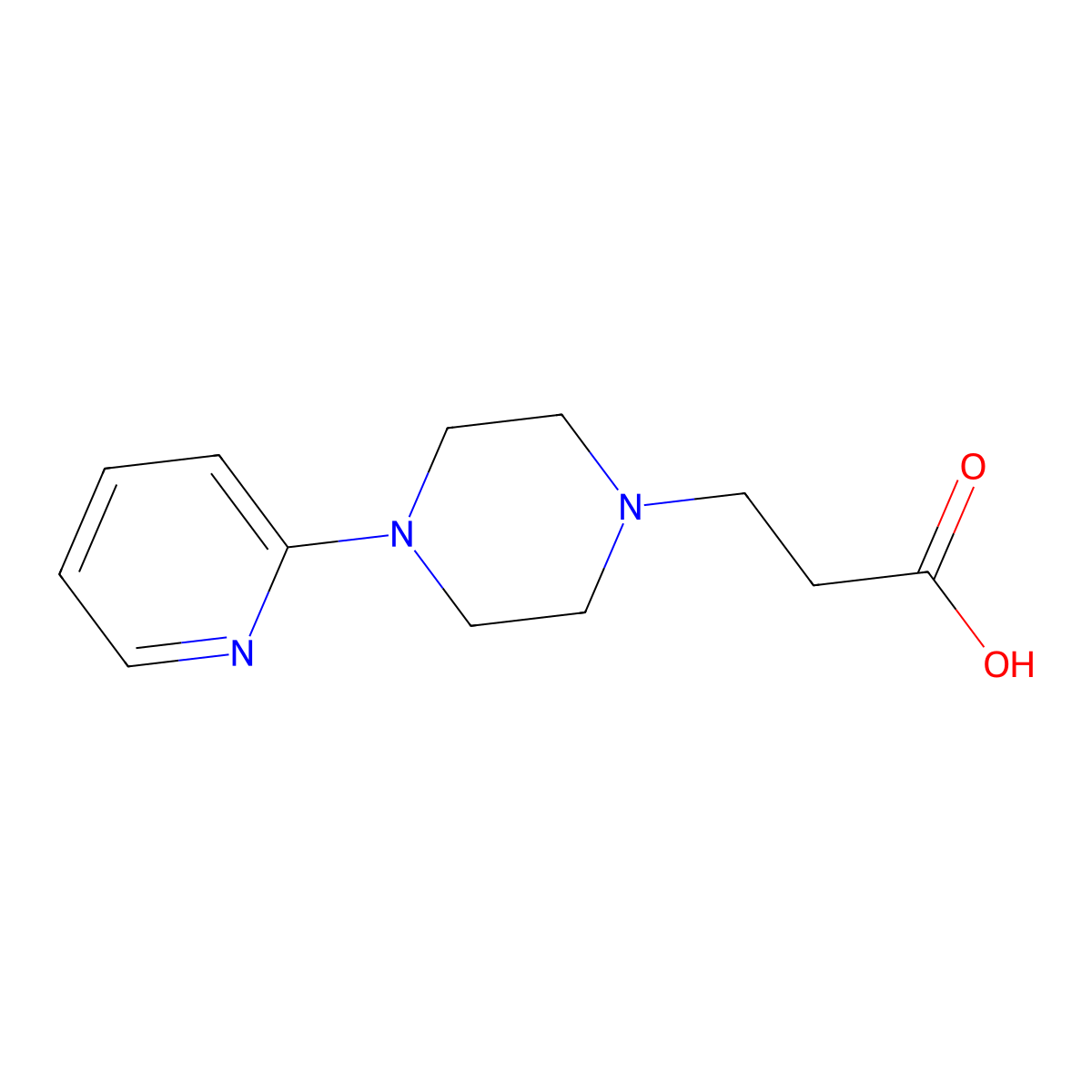 1-Piperazinepropionic acid, 4-(2-pyridinyl)- molecular structure, CAS 104373-85-5