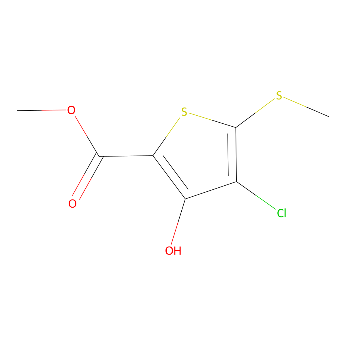 Methyl 4-chloro-3-hydroxy-5-(methylthio)thiophene-2-carboxylate molecular structure, CAS 104386-68-7