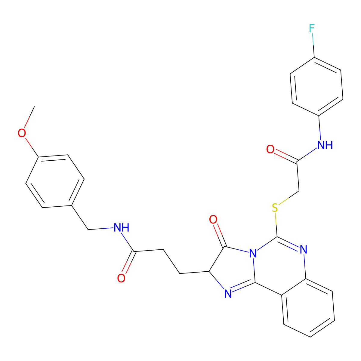 3-[5-({[(4-fluorophenyl)carbamoyl]methyl}sulfanyl)-3-oxo-2H,3H-imidazo[1,2-c]quinazolin-2-yl]-N-[(4-methoxyphenyl)methyl]propanamide molecular structure, CAS 1043868-14-9