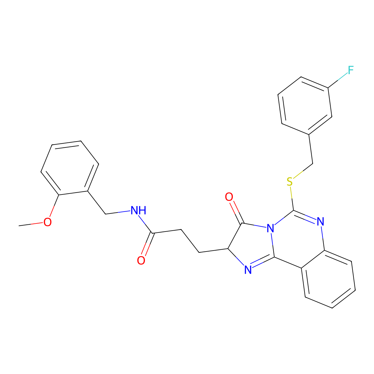 3-(5-{[(3-fluorophenyl)methyl]sulfanyl}-3-oxo-2H,3H-imidazo[1,2-c]quinazolin-2-yl)-N-[(2-methoxyphenyl)methyl]propanamide molecular structure, CAS 1043868-22-9