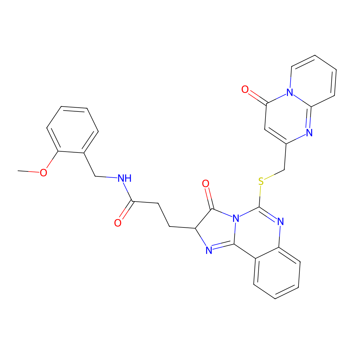 N-[(2-methoxyphenyl)methyl]-3-{3-oxo-5-[({4-oxo-4H-pyrido[1,2-a]pyrimidin-2-yl}methyl)sulfanyl]-2H,3H-imidazo[1,2-c]quinazolin-2-yl}propanamide molecular structure, CAS 1043868-28-5