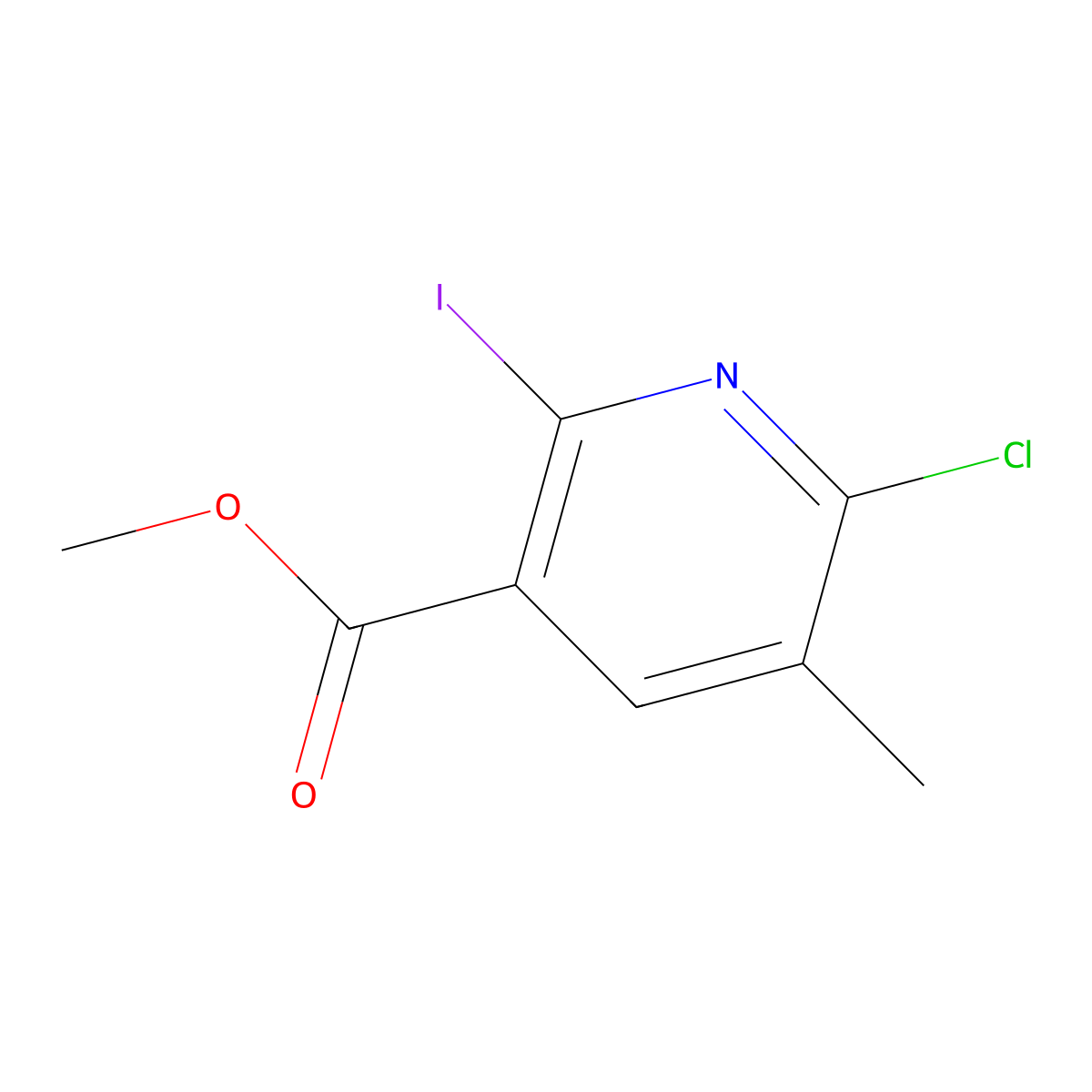 Methyl 6-chloro-2-iodo-5-methylnicotinate molecular structure, CAS 1043870-59-2