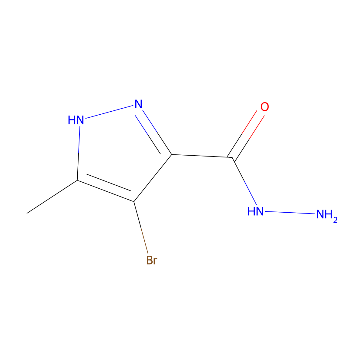 4-bromo-5-methyl-1H-pyrazole-3-carbohydrazide molecular structure, CAS 1043909-04-1