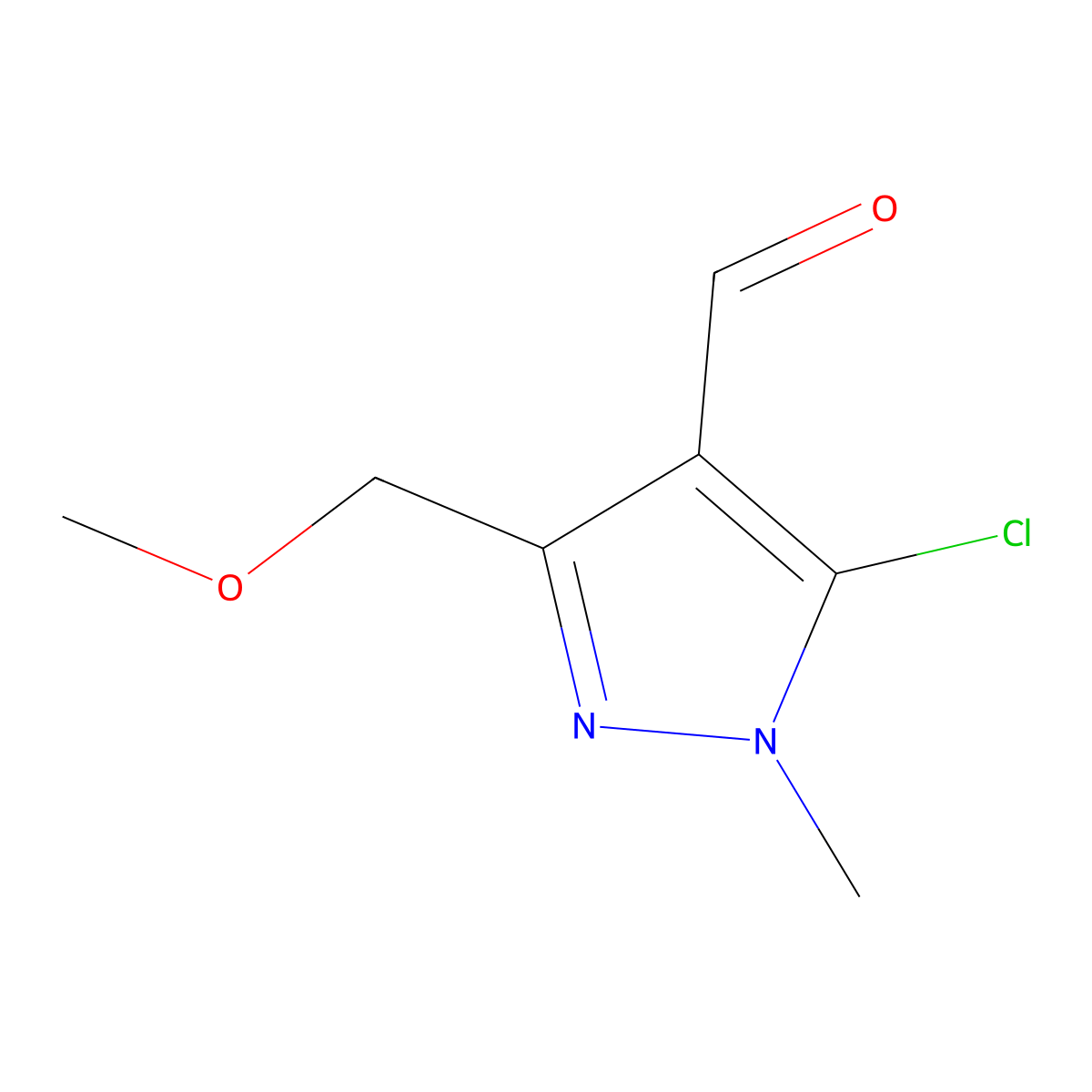 5-chloro-3-(methoxymethyl)-1-methyl-1H-pyrazole-4-carbaldehyde molecular structure, CAS 1043918-69-9