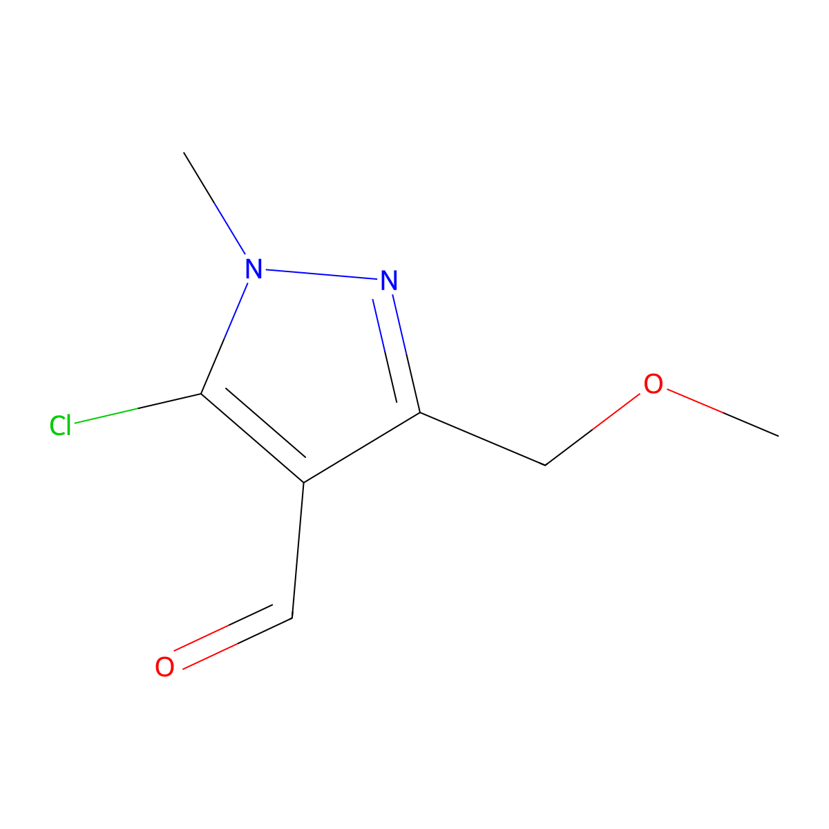 5-chloro-3-(methoxymethyl)-1-methyl-1H-pyrazole-4-carbaldehyde molecular structure, CAS 1043918-69-9