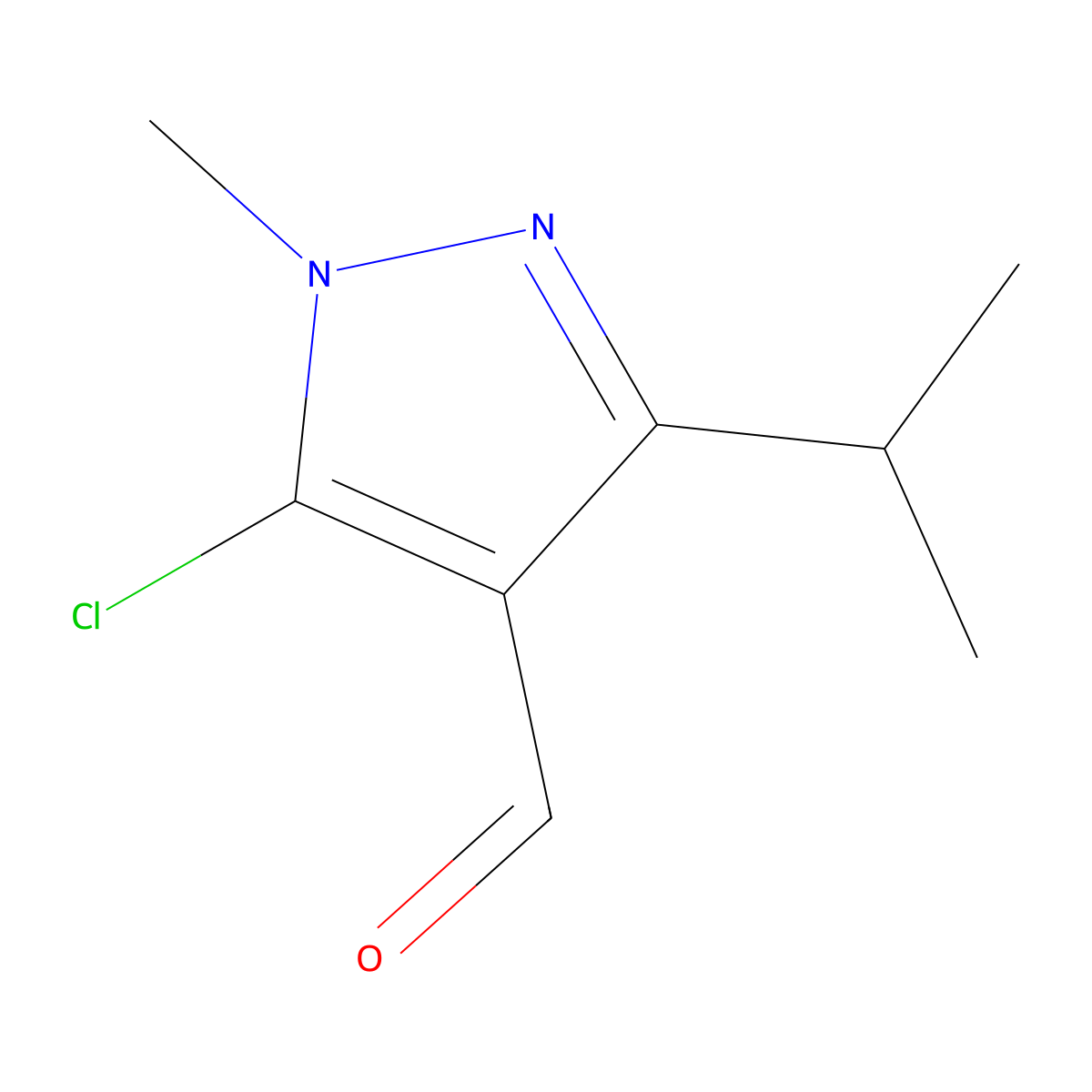5-chloro-1-methyl-3-(propan-2-yl)-1H-pyrazole-4-carbaldehyde molecular structure, CAS 1043918-77-9
