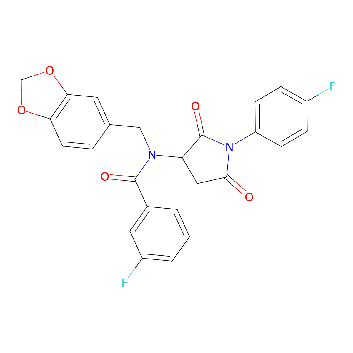 N-(1,3-benzodioxol-5-ylmethyl)-3-fluoro-N-[1-(4-fluorophenyl)-2,5-dioxopyrrolidin-3-yl]benzamide molecular structure, CAS 1043933-09-0