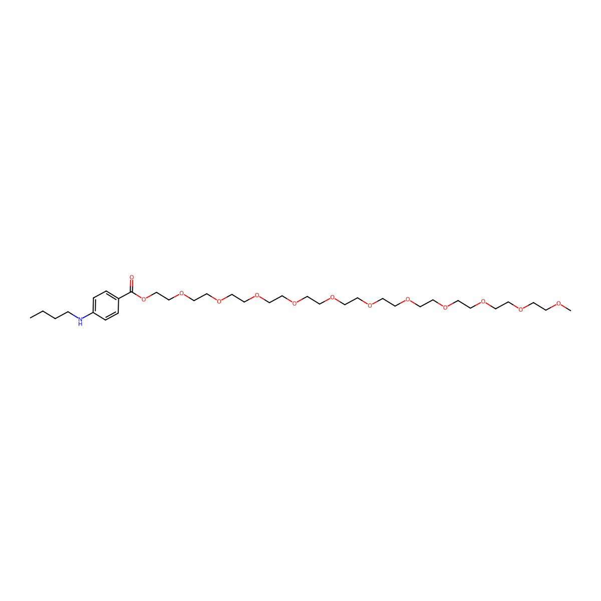 Benzoic acid, p-butylamino-, 2-(2-(2-(2-(2-(2-(2-(2-(2-(2-(2-methoxyethoxy)ethoxy)ethoxy)ethoxy)ethoxy)ethoxy)ethoxy)ethoxy)ethoxy)ethoxy)ethyl ester molecular structure, CAS 104399-42-0
