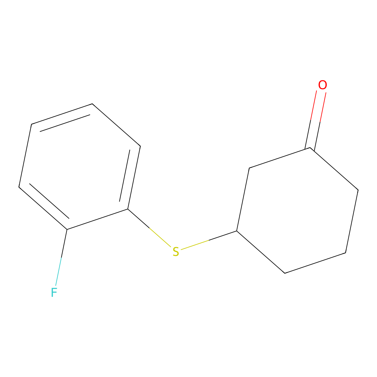 3-[(2-Fluorophenyl)sulfanyl]cyclohexan-1-one molecular structure, CAS 1044054-29-6