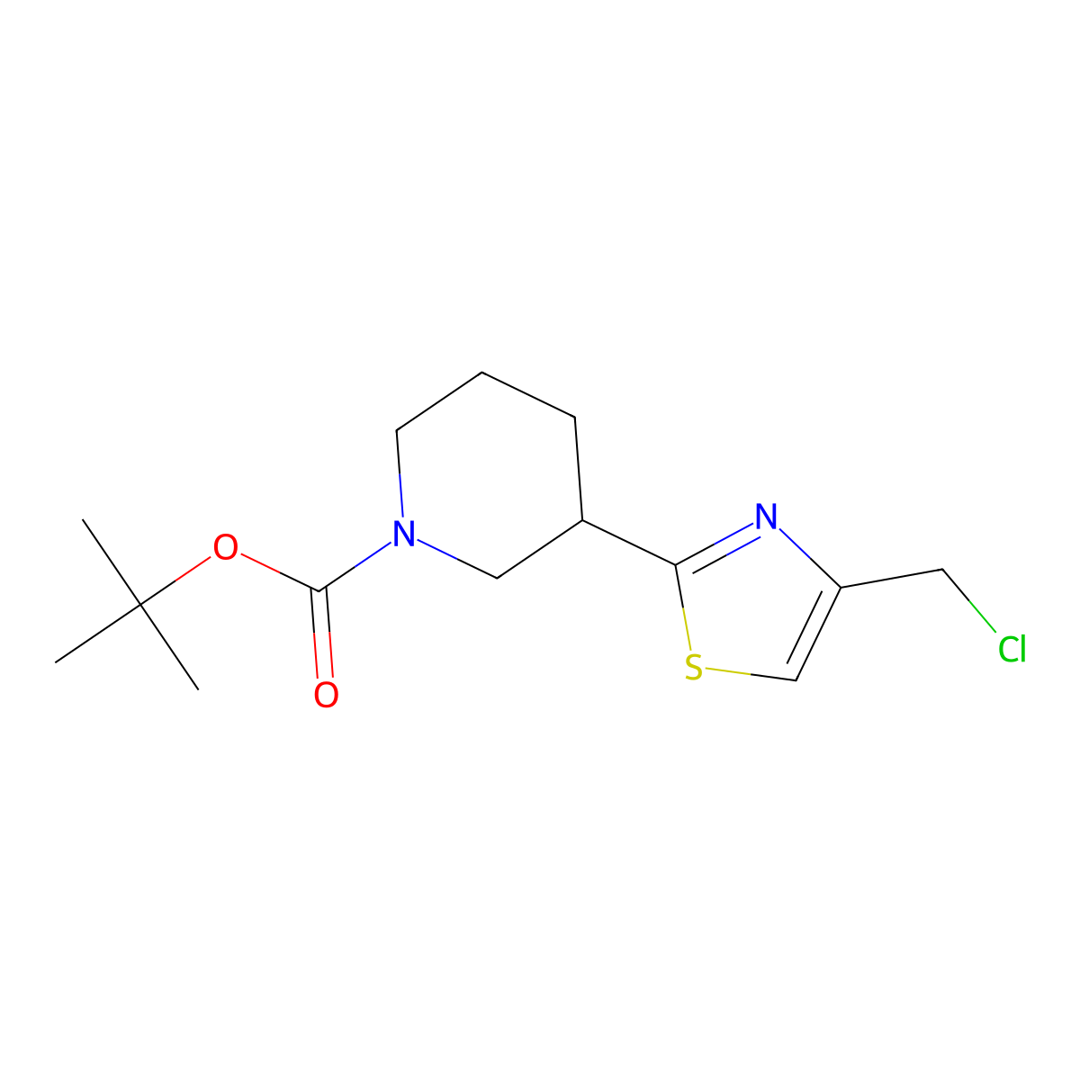 1-Piperidinecarboxylic acid, 3-[4-(chloromethyl)-2-thiazolyl]-, 1,1-dimethylethyl ester molecular structure, CAS 1044136-63-1