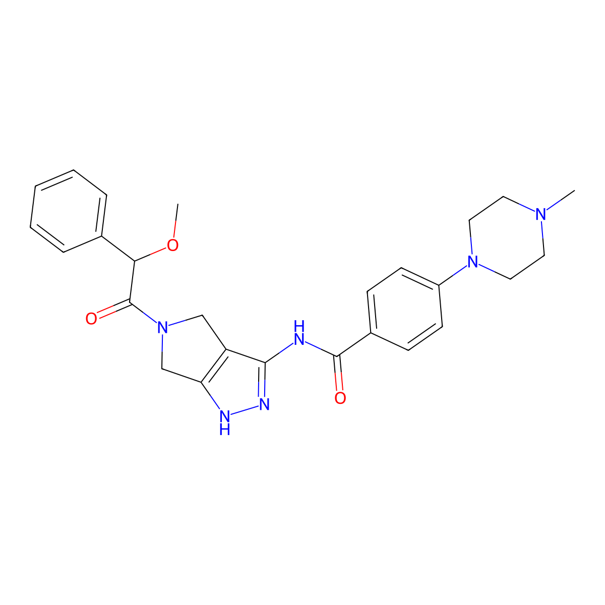 4-(4-Methyl-1-piperazinyl)-N-[1,4,5,6-tetrahydro-5-(2-methoxy-2-phenylacetyl)pyrrolo[3,4-c]pyrazol-3-yl]benzamide molecular structure, CAS 1044136-93-7