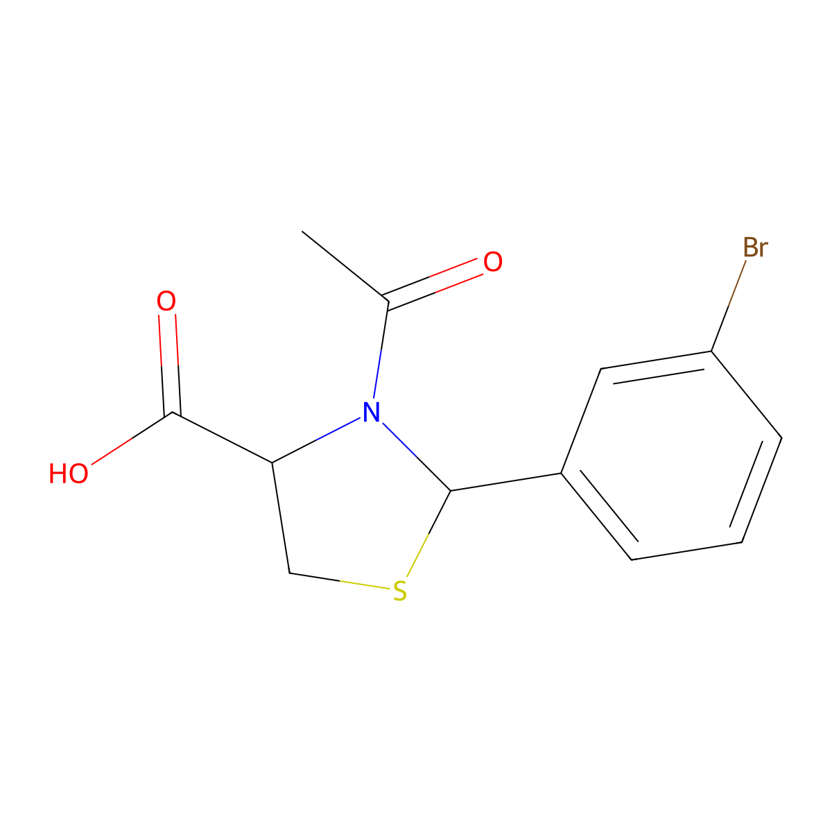 3-Acetyl-2-(3-bromophenyl)-1,3-thiazolidine-4-carboxylic acid molecular structure, CAS 1044138-40-0