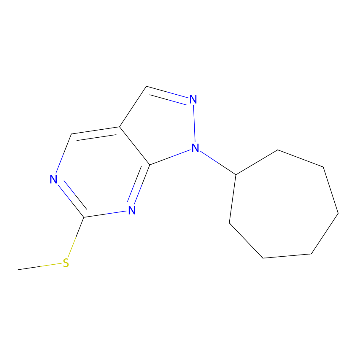 1-Cycloheptyl-6-(methylthio)-1H-pyrazolo[3,4-d]pyrimidine molecular structure, CAS 1044145-56-3