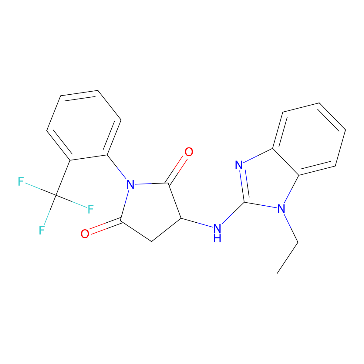3-[(1-Ethylbenzimidazol-2-yl)amino]-1-[2-(trifluoromethyl)phenyl]pyrrolidine-2,5-dione molecular structure, CAS 1044146-15-7