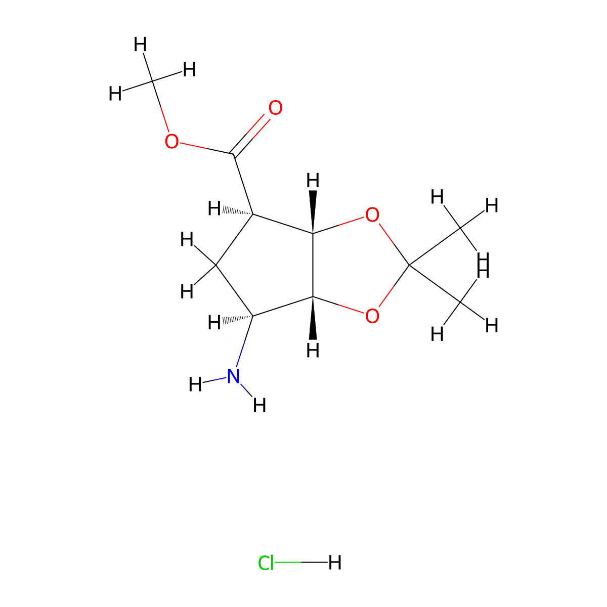 rac-methyl (3aR,4S,6R,6aS)-6-amino-2,2-dimethyl-hexahydrocyclopenta[d][1,3]dioxole-4-carboxylate hydrochloride molecular structure, CAS 104420-97-5