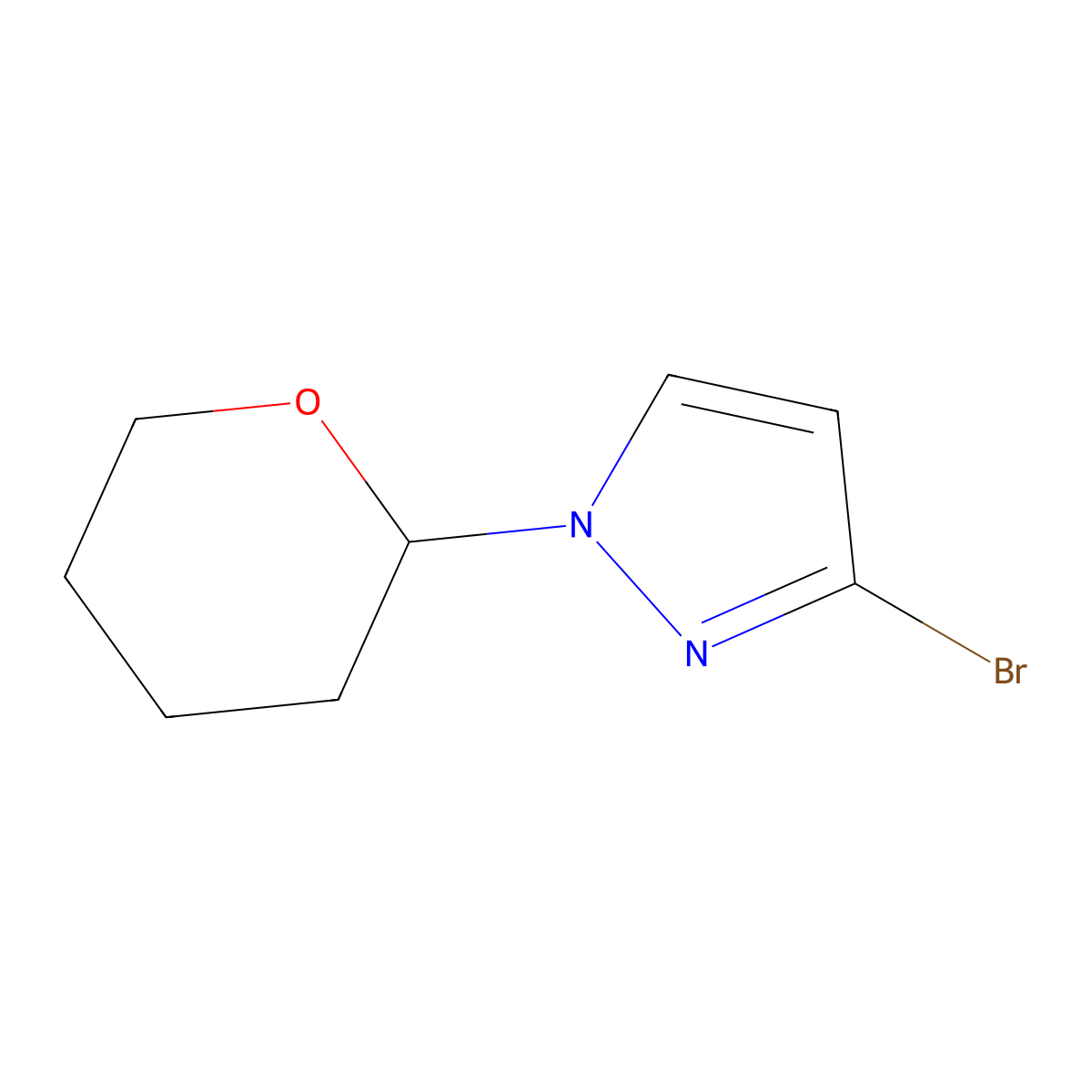 3-bromo-1-(oxan-2-yl)-1H-pyrazole molecular structure, CAS 1044270-96-3