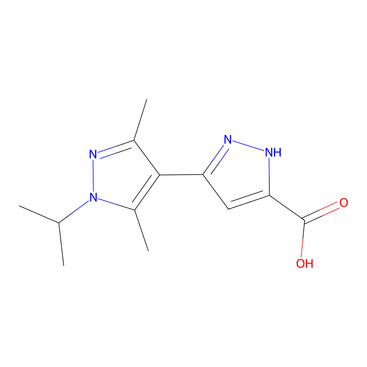 1'-Isopropyl-3',5'-dimethyl-1H,1'H-3,4'-bipyrazole-5-carboxylic acid molecular structure, CAS 1044275-20-8