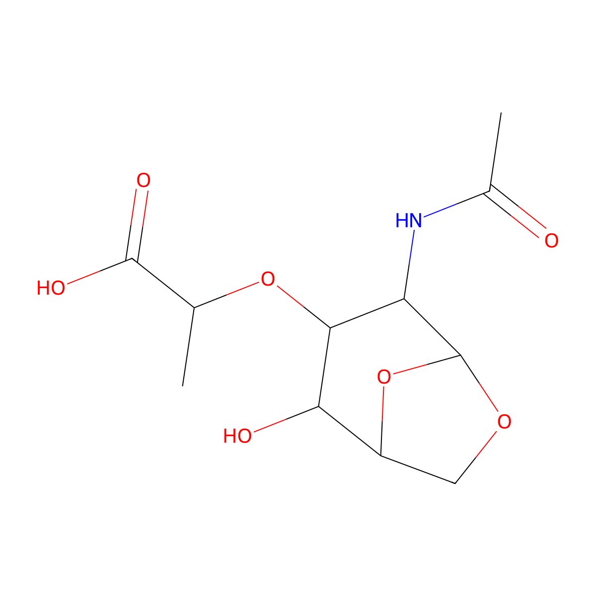 2-[(4-Acetamido-2-hydroxy-6,8-dioxabicyclo[3.2.1]octan-3-yl)oxy]propanoic acid molecular structure, CAS 104430-66-2