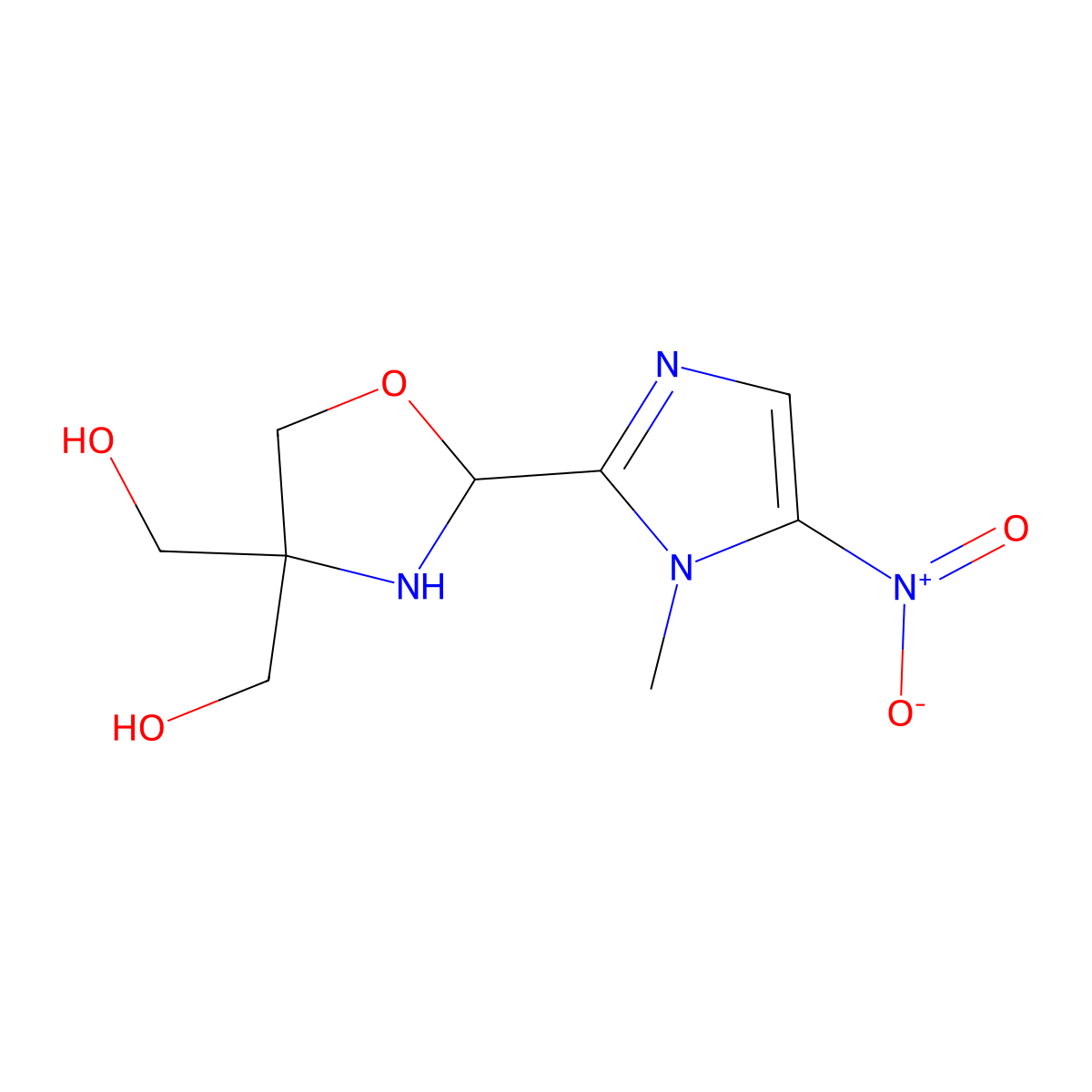 2-(1-Methyl-5-nitroimidazolyl)-4,4-bis(hydroxymethyl)oxazolidine molecular structure, CAS 104445-28-5