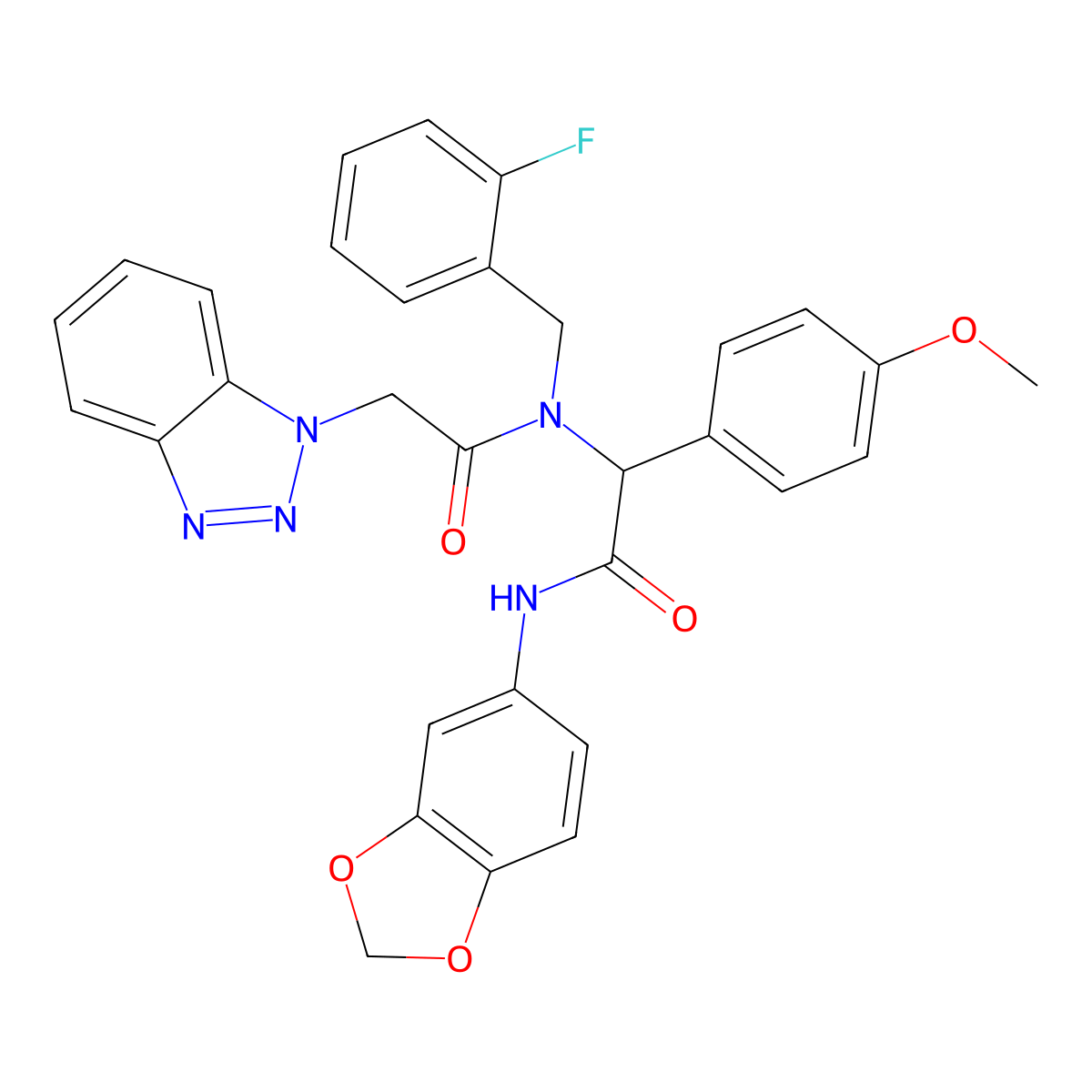 N-[2-(1,3-Benzodioxol-5-ylamino)-1-(4-methoxyphenyl)-2-oxoethyl]-N-[(2-fluorophenyl)methyl]-1H-benzotriazole-1-acetamide molecular structure, CAS 1044511-31-0