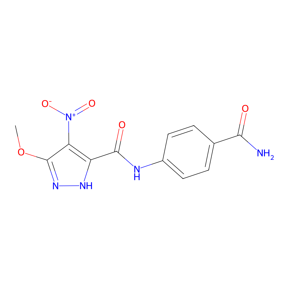 N-(4-carbamoylphenyl)-3-methoxy-4-nitro-1H-pyrazole-5-carboxamide molecular structure, CAS 1044512-73-3