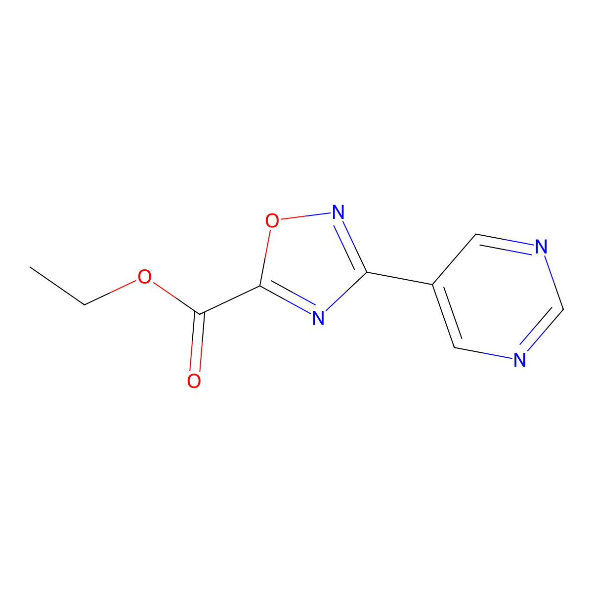 1,2,4-Oxadiazole-5-carboxylic acid, 3-(5-pyrimidinyl)-, ethyl ester molecular structure, CAS 1044528-64-4
