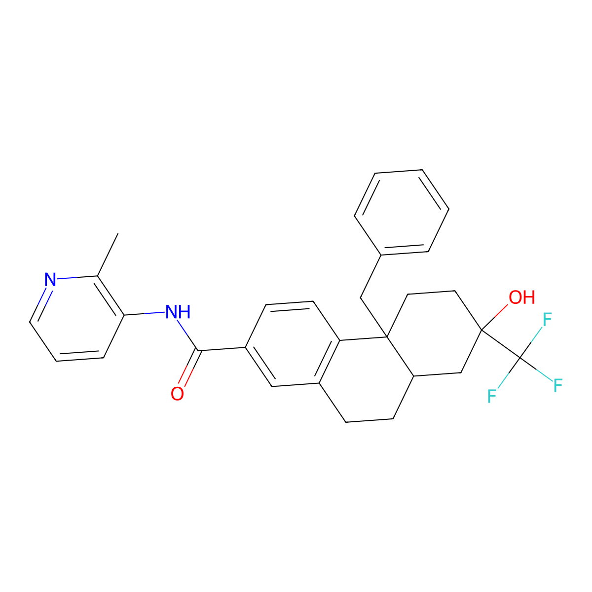 (4bS,7R,8aR)-4b,5,6,7,8,8a,9,10-Octahydro-7-hydroxy-N-(2-methyl-3-pyridinyl)-4b-(phenylmethyl)-7-(trifluoromethyl)-2-phenanthrenecarboxamide molecular structure, CAS 1044535-52-5